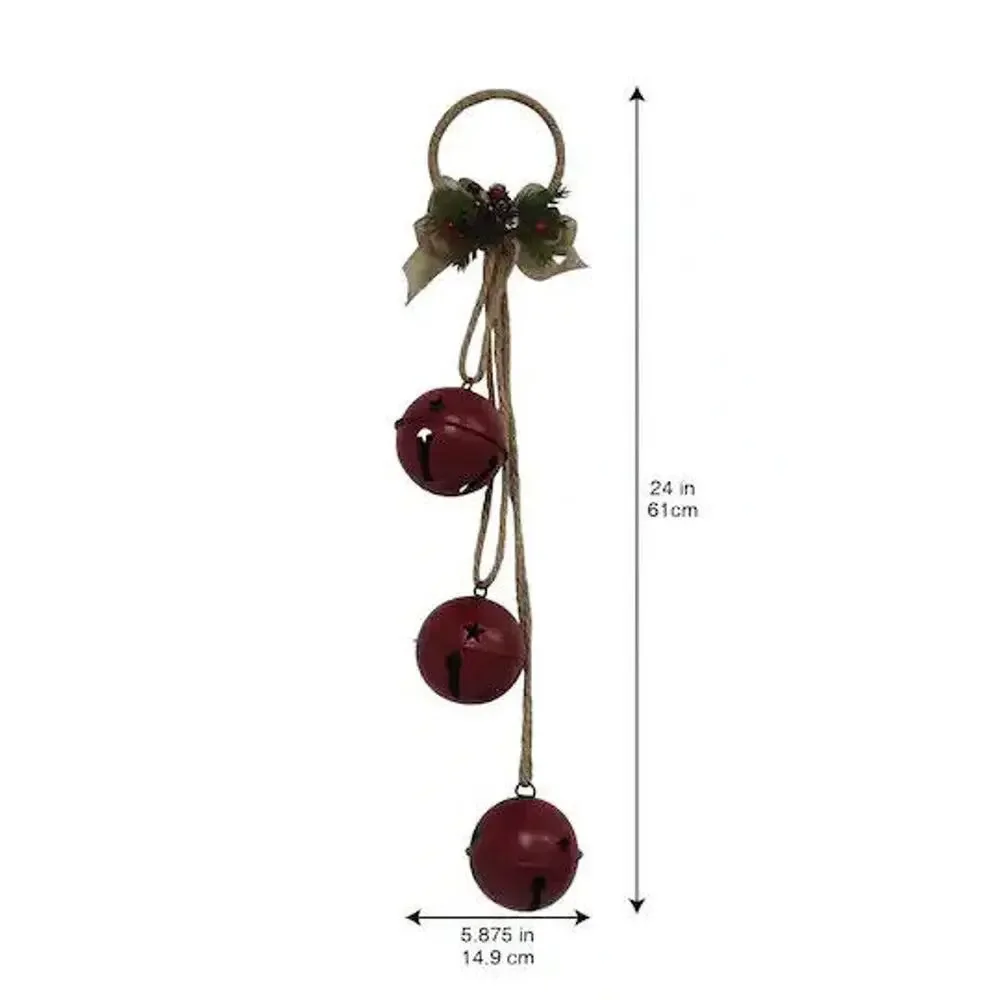 Holiday Christmas 3 Bell Wall/Door Knob Hanger Red w/Jute Twine Bow Decor Crafts
